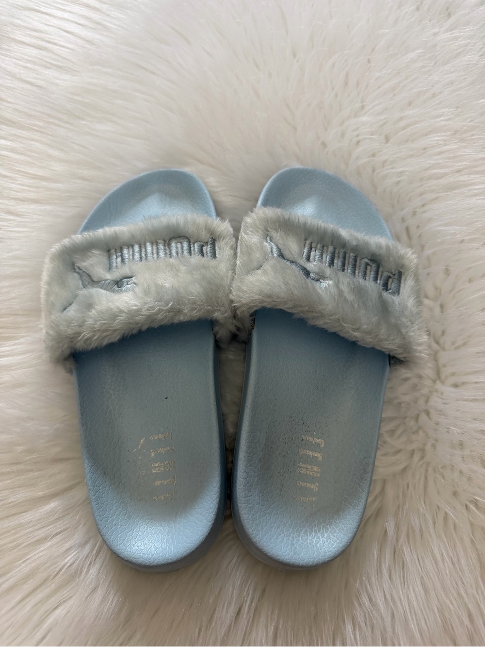 Puma Light Blue Faux Fur Slide Sandals 7.5